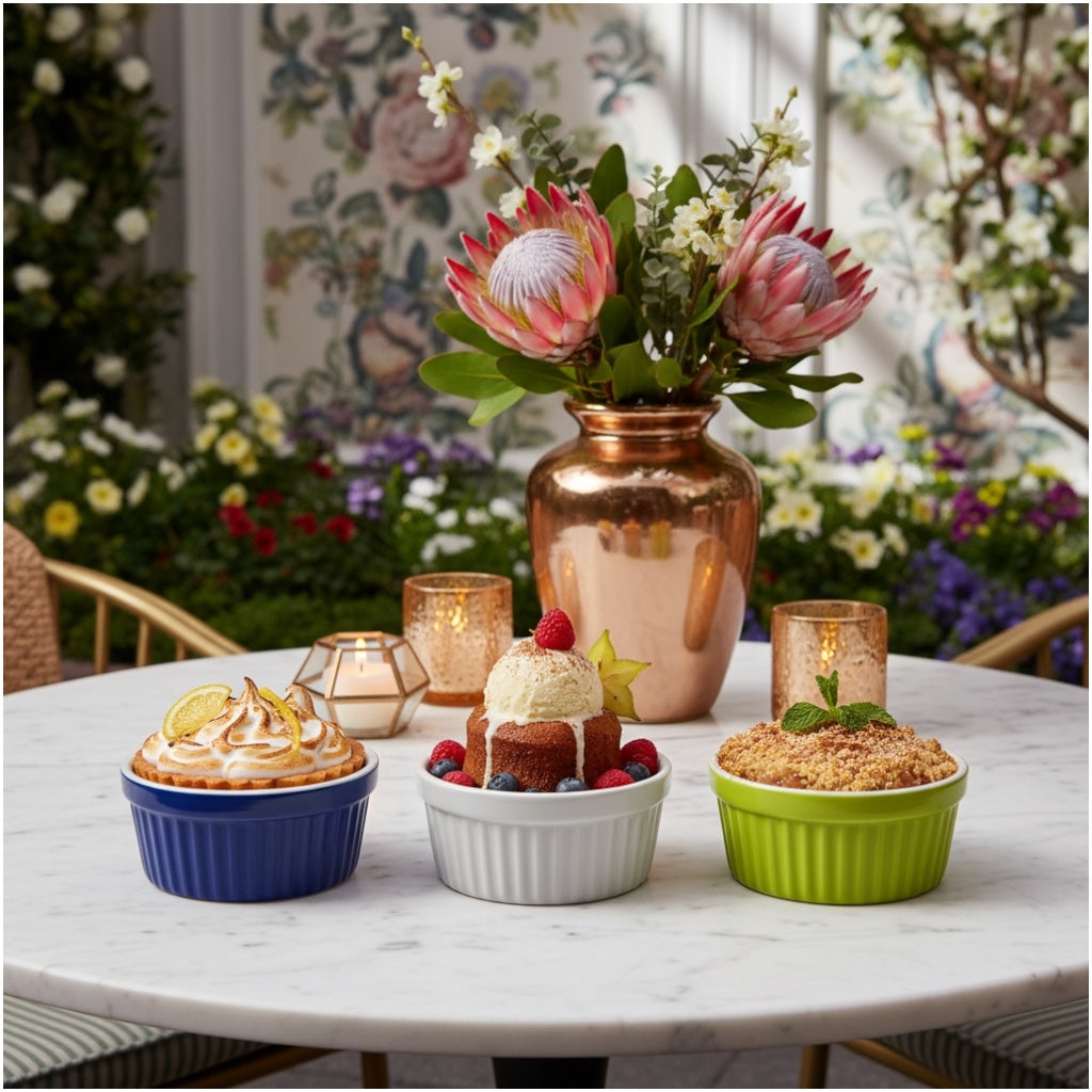 Vibrant Porcelain Ramekins Set of 3 – Colourful Baking and Dessert Bowls