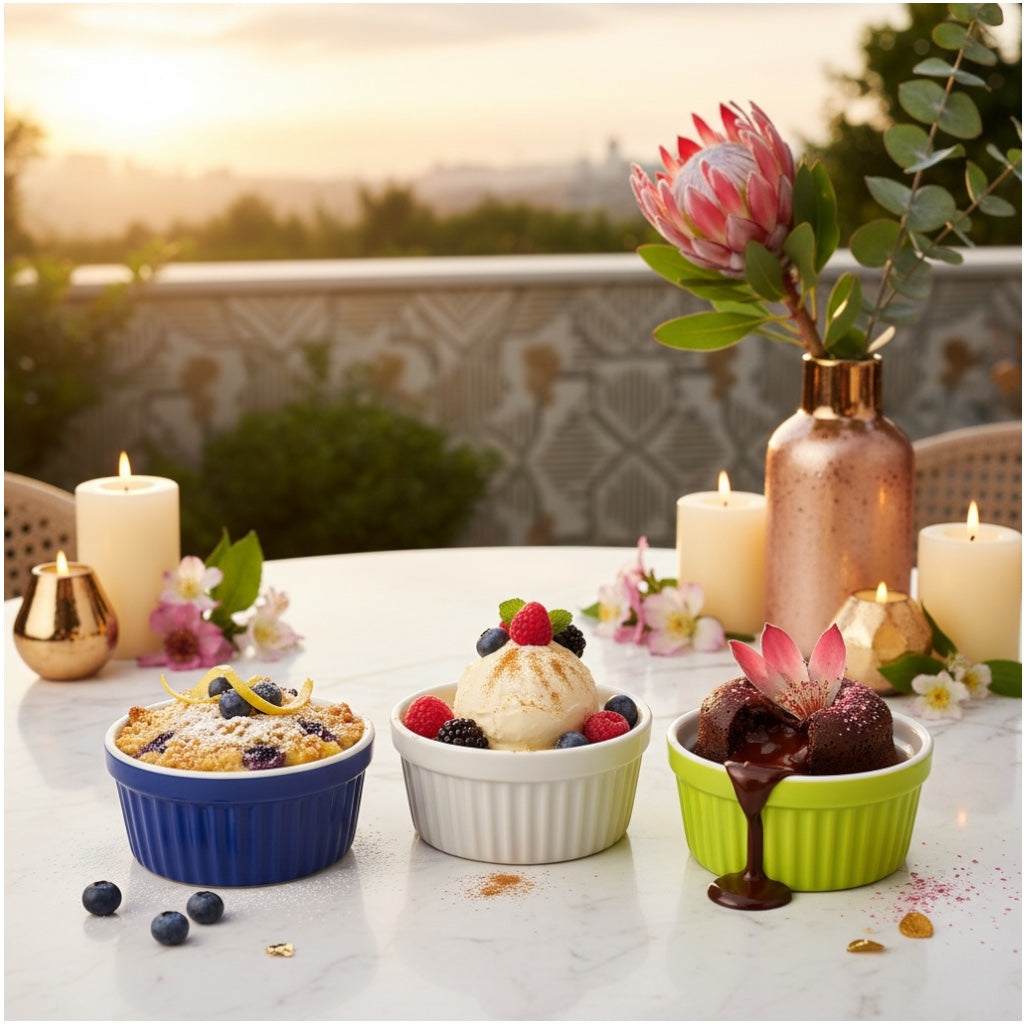 Vibrant Porcelain Ramekins Set of 3 – Colourful Baking and Dessert Bowls