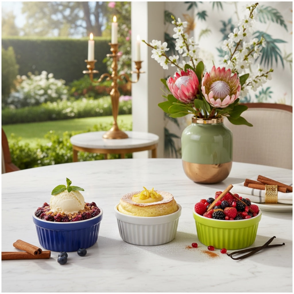 Vibrant Porcelain Ramekins Set of 3 – Colourful Baking and Dessert Bowls