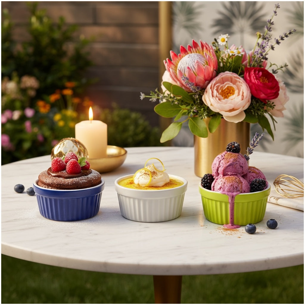 Vibrant Porcelain Ramekins Set of 3 – Colourful Baking and Dessert Bowls