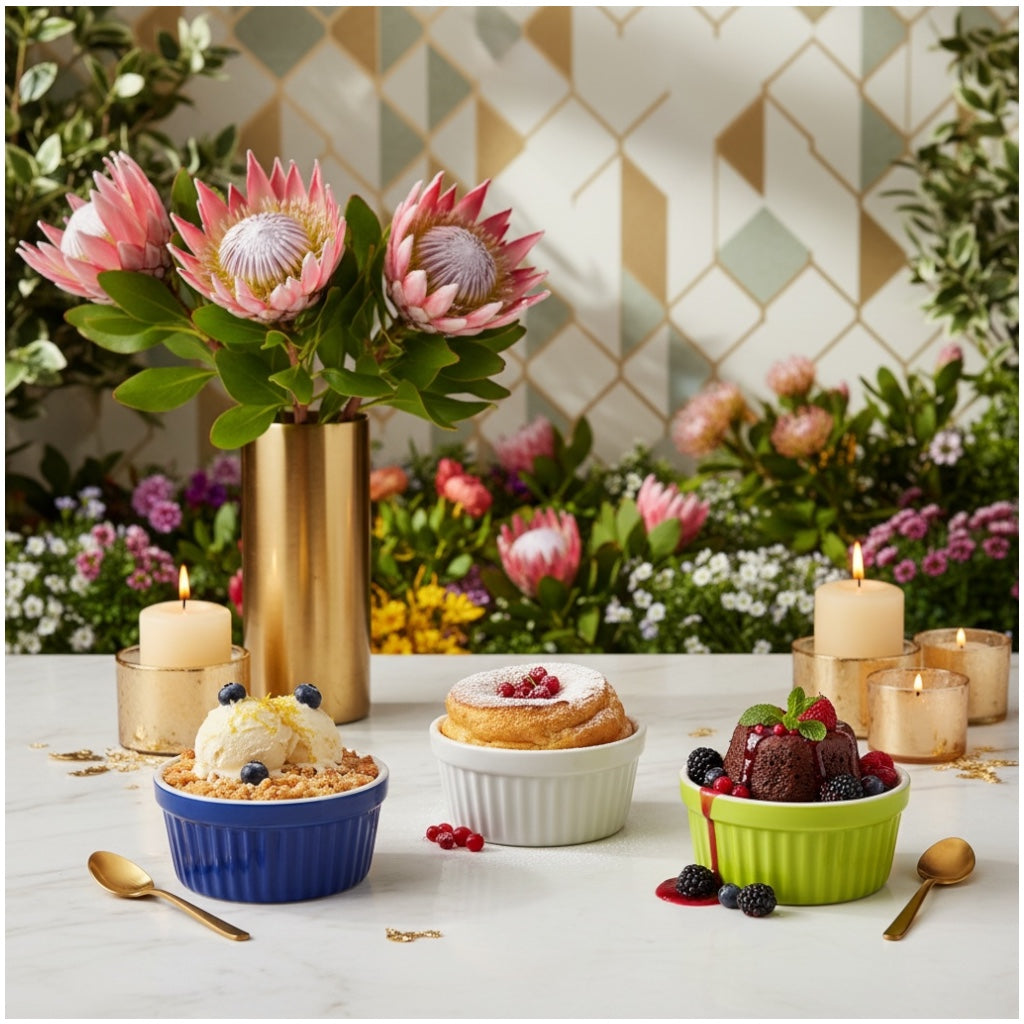 Vibrant Porcelain Ramekins Set of 3 – Colourful Baking and Dessert Bowls