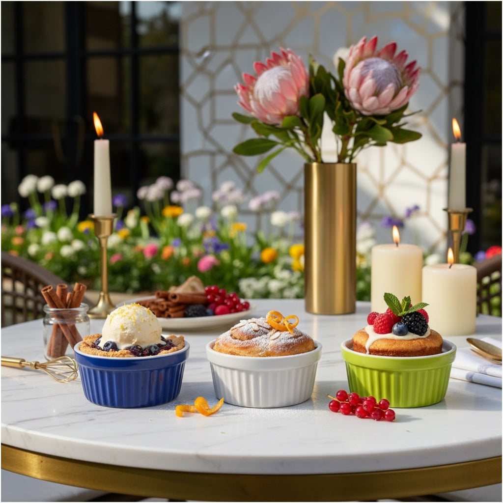 Vibrant Porcelain Ramekins Set of 3 – Colourful Baking and Dessert Bowls