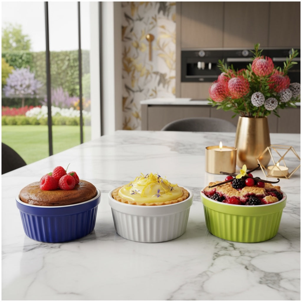Vibrant Porcelain Ramekins Set of 3 – Colourful Baking and Dessert Bowls