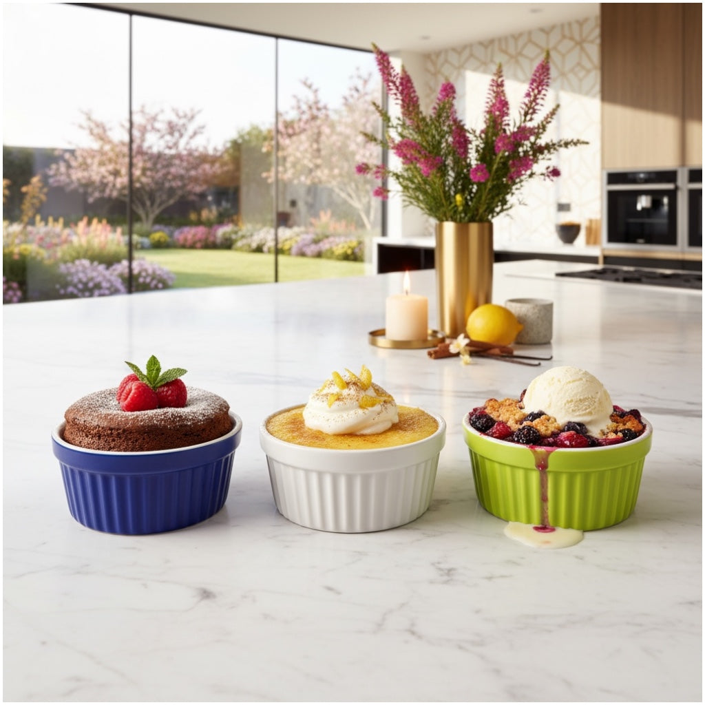 Vibrant Porcelain Ramekins Set of 3 – Colourful Baking and Dessert Bowls