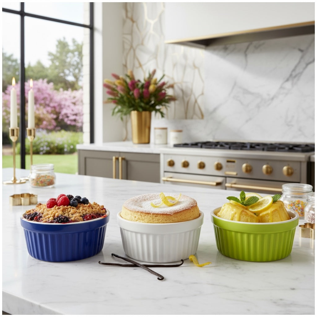 Vibrant Porcelain Ramekins Set of 3 – Colourful Baking and Dessert Bowls