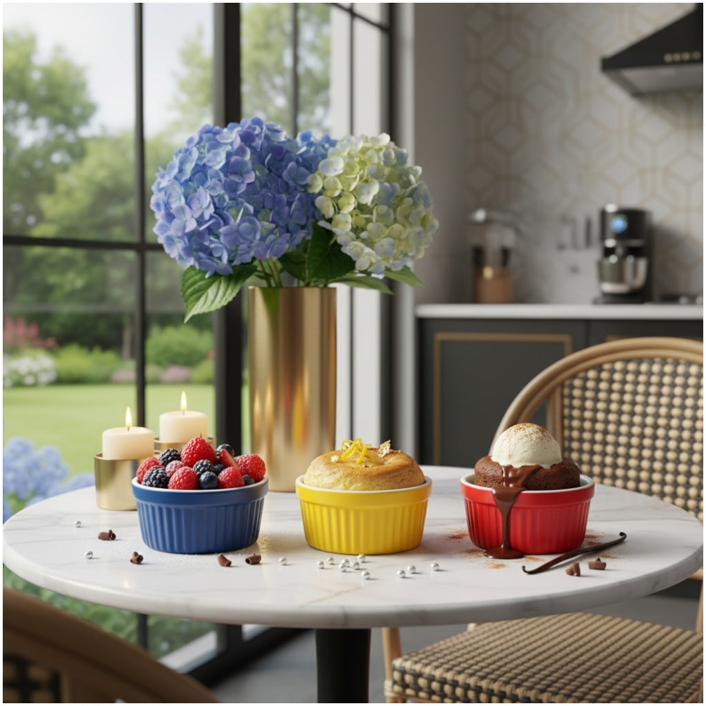 Vibrant Porcelain Ramekins Set of 3 – Colourful Baking & Dessert Bowls