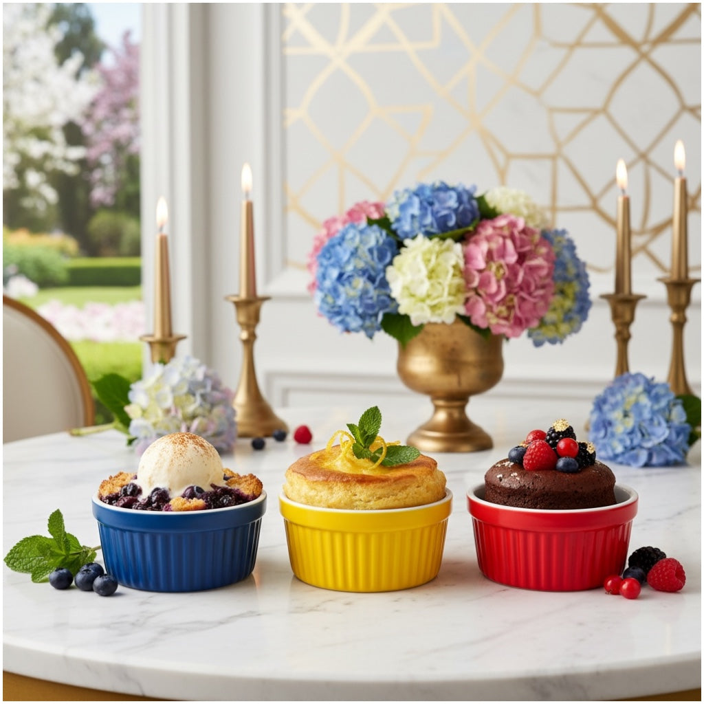 Vibrant Porcelain Ramekins Set of 3 – Colourful Baking & Dessert Bowls