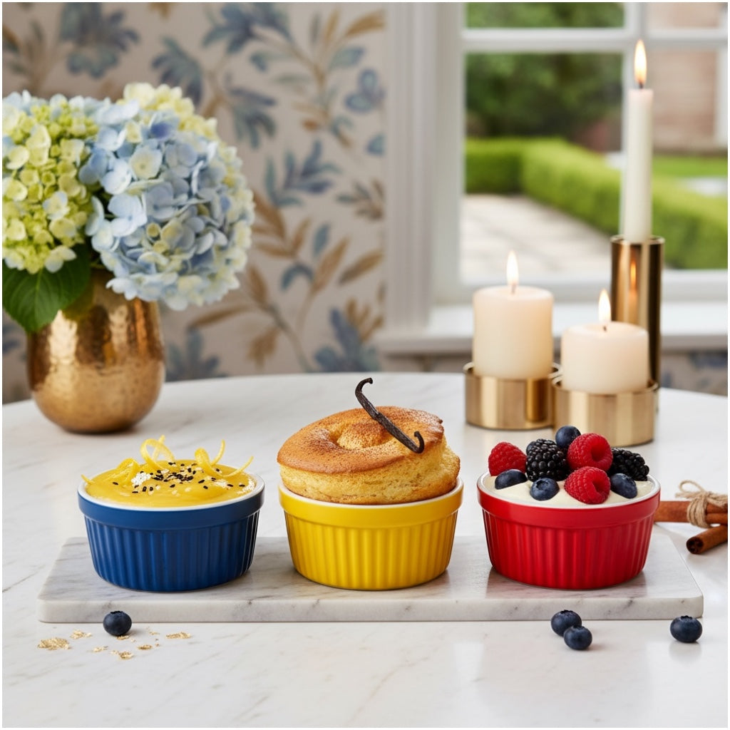 Vibrant Porcelain Ramekins Set of 3 – Colourful Baking & Dessert Bowls