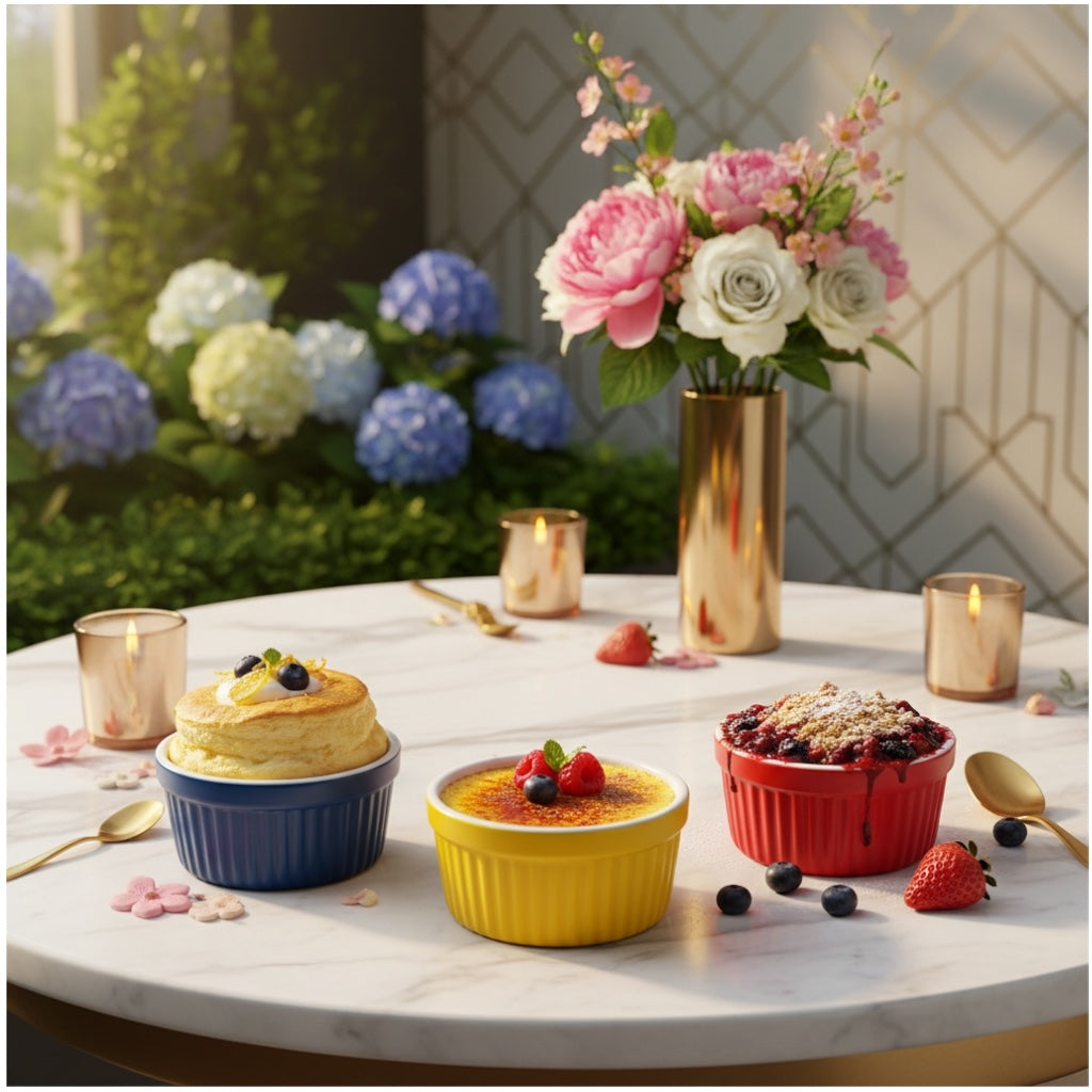 Vibrant Porcelain Ramekins Set of 3 – Colourful Baking & Dessert Bowls