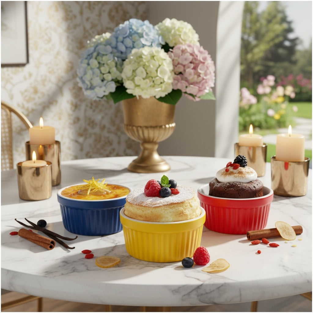 Vibrant Porcelain Ramekins Set of 3 – Colourful Baking & Dessert Bowls