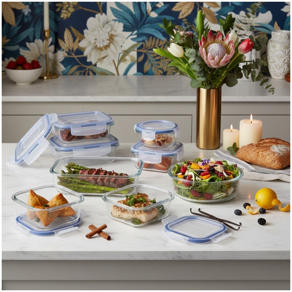 Luxury Glass Food Storage Container Set - 10 Airtight Leak Proof
