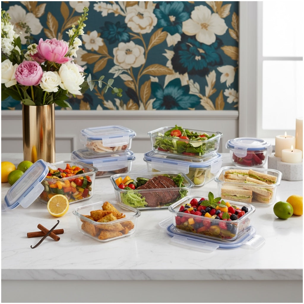 Luxury Glass Food Storage Container Set - 10 Airtight Leak Proof