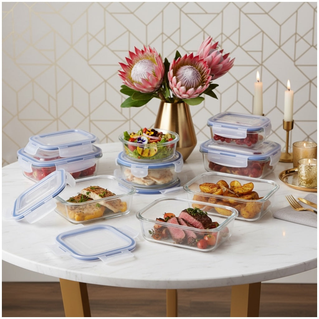 Luxury Glass Food Storage Container Set - 10 Airtight Leak Proof