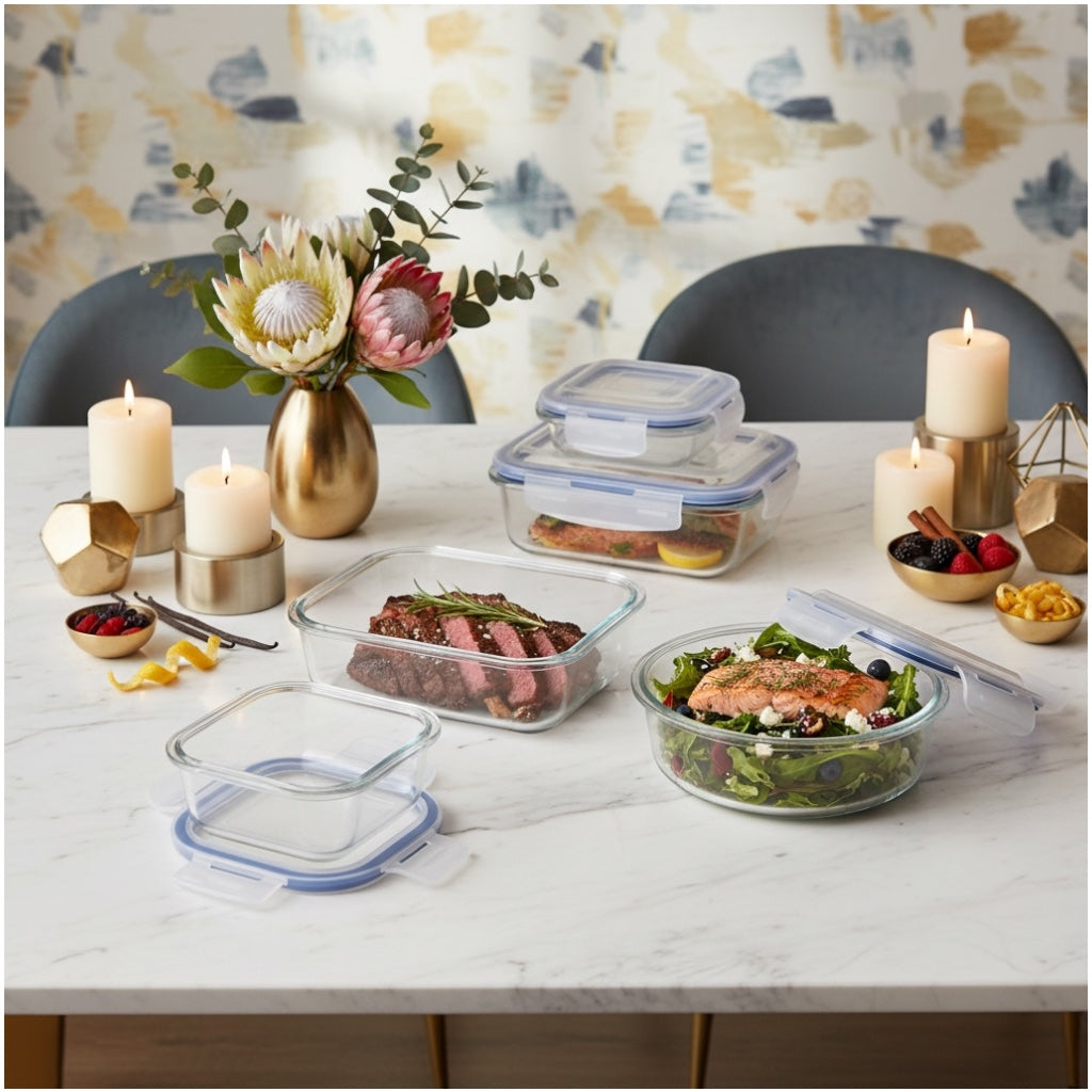 Luxury Glass Food Storage Container Set - 10 Airtight Leak Proof