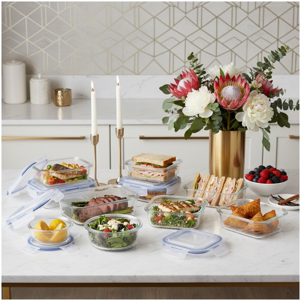 Luxury Glass Food Storage Container Set - 10 Airtight Leak Proof