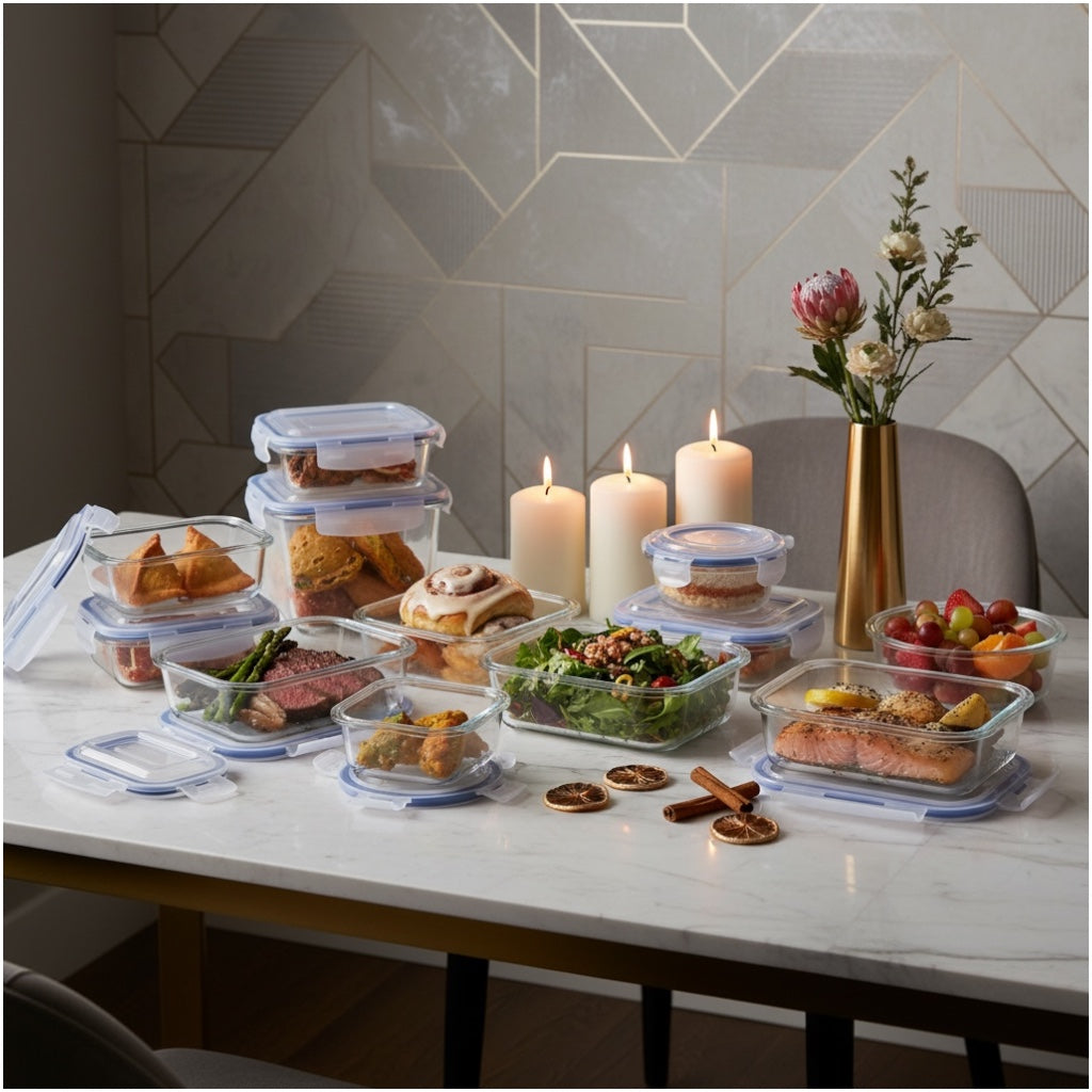 Luxury Glass Food Storage Container Set - 10 Airtight Leak Proof