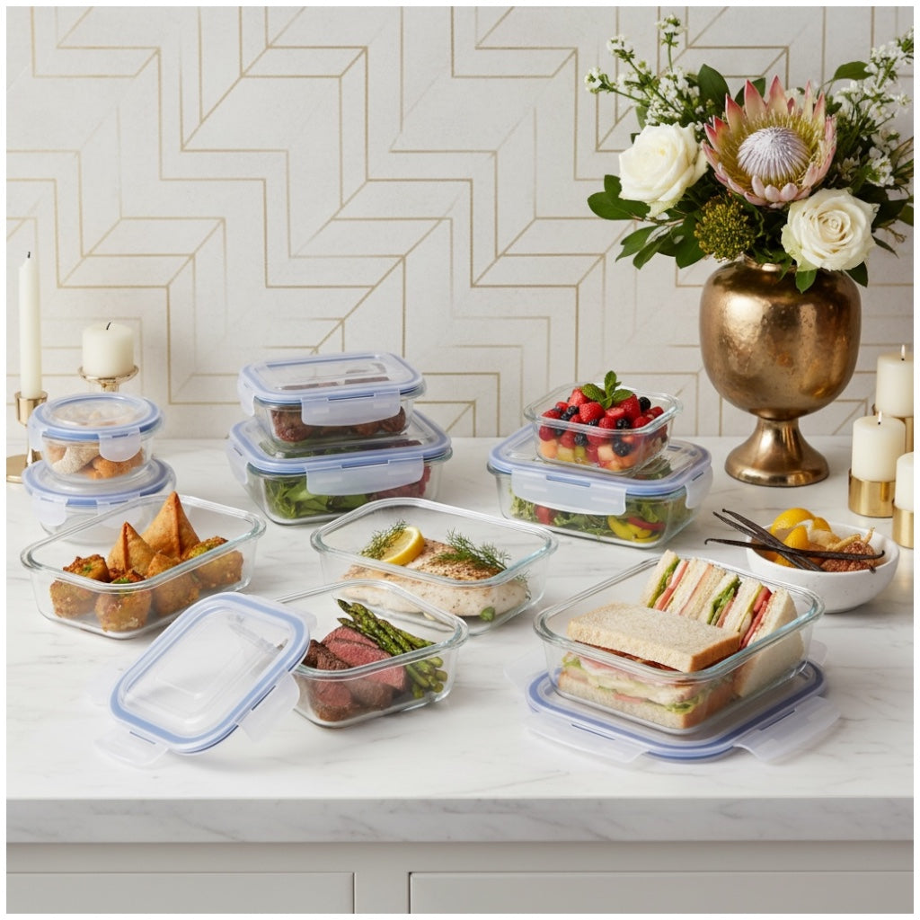 Luxury Glass Food Storage Container Set - 10 Airtight Leak Proof