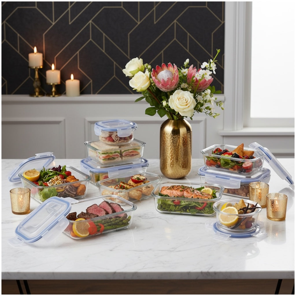 Luxury Glass Food Storage Container Set - 10 Airtight Leak Proof