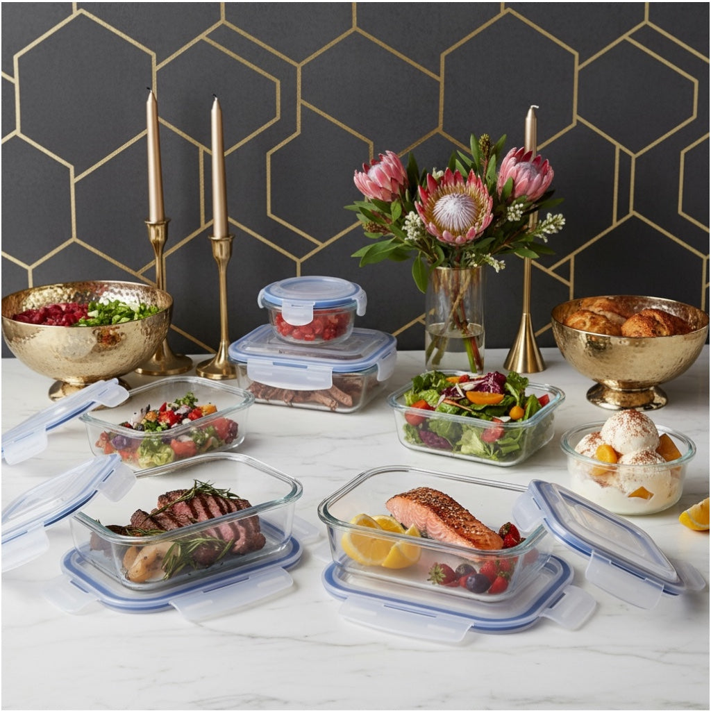 Luxury Glass Food Storage Container Set - 10 Airtight Leak Proof