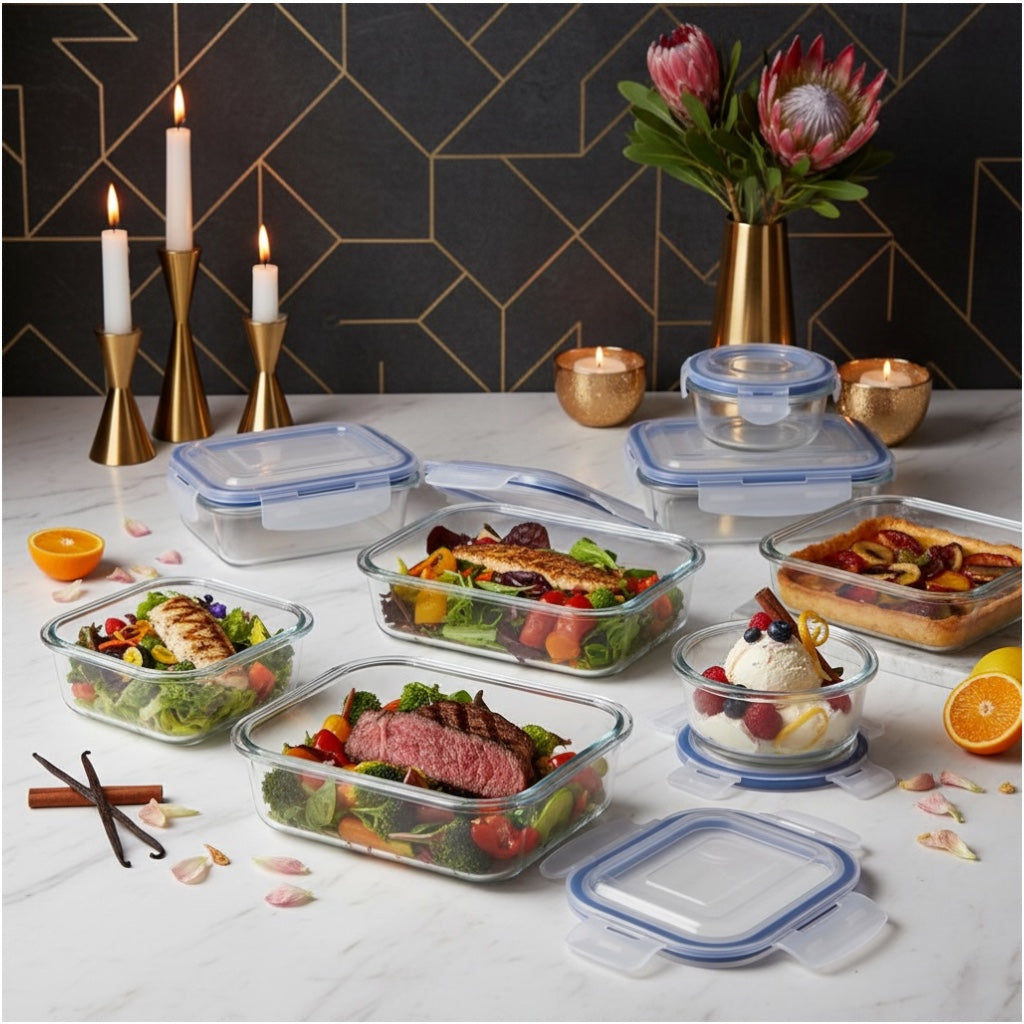 Luxury Glass Food Storage Container Set - 10 Airtight Leak Proof