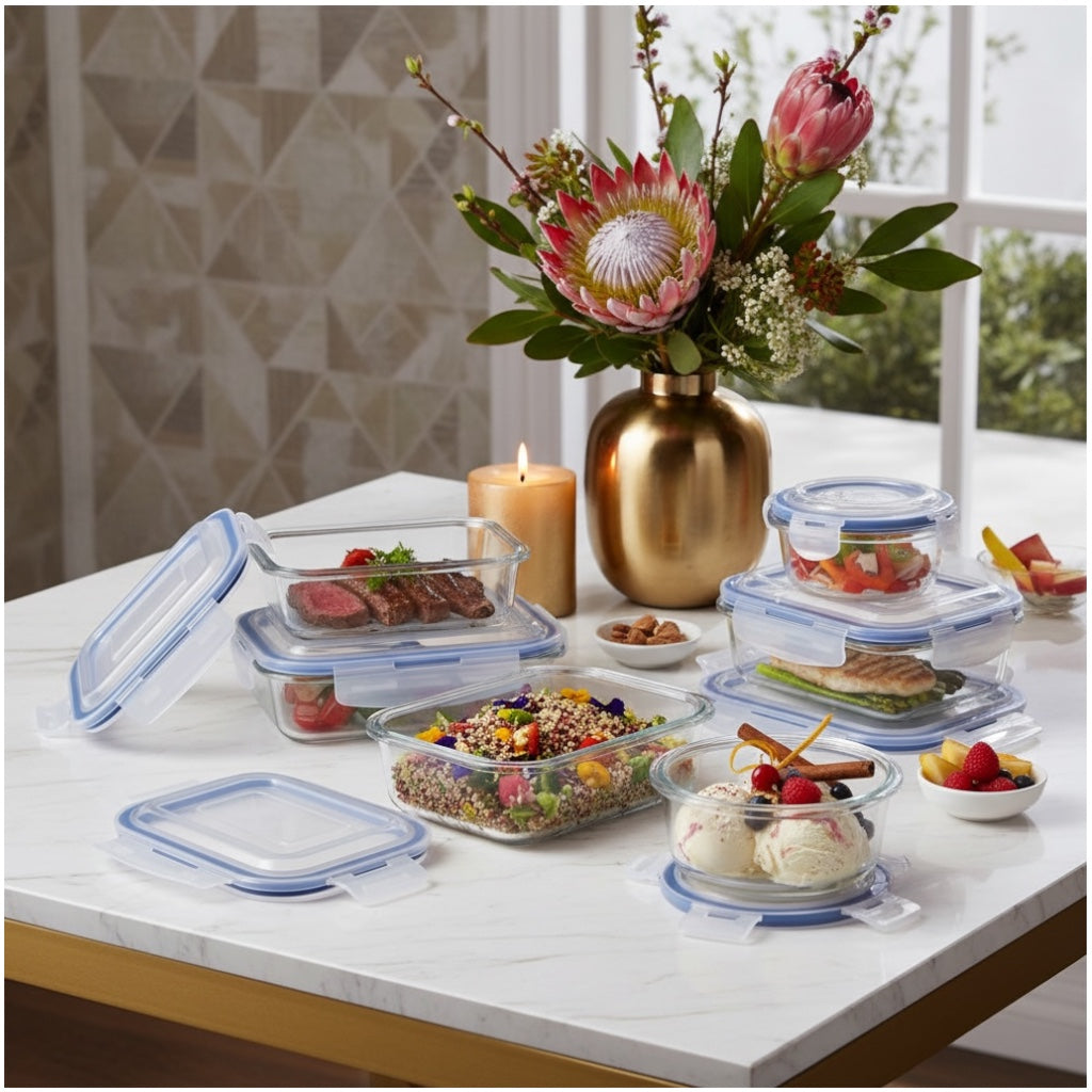 Luxury Glass Food Storage Container Set - 10 Airtight Leak Proof