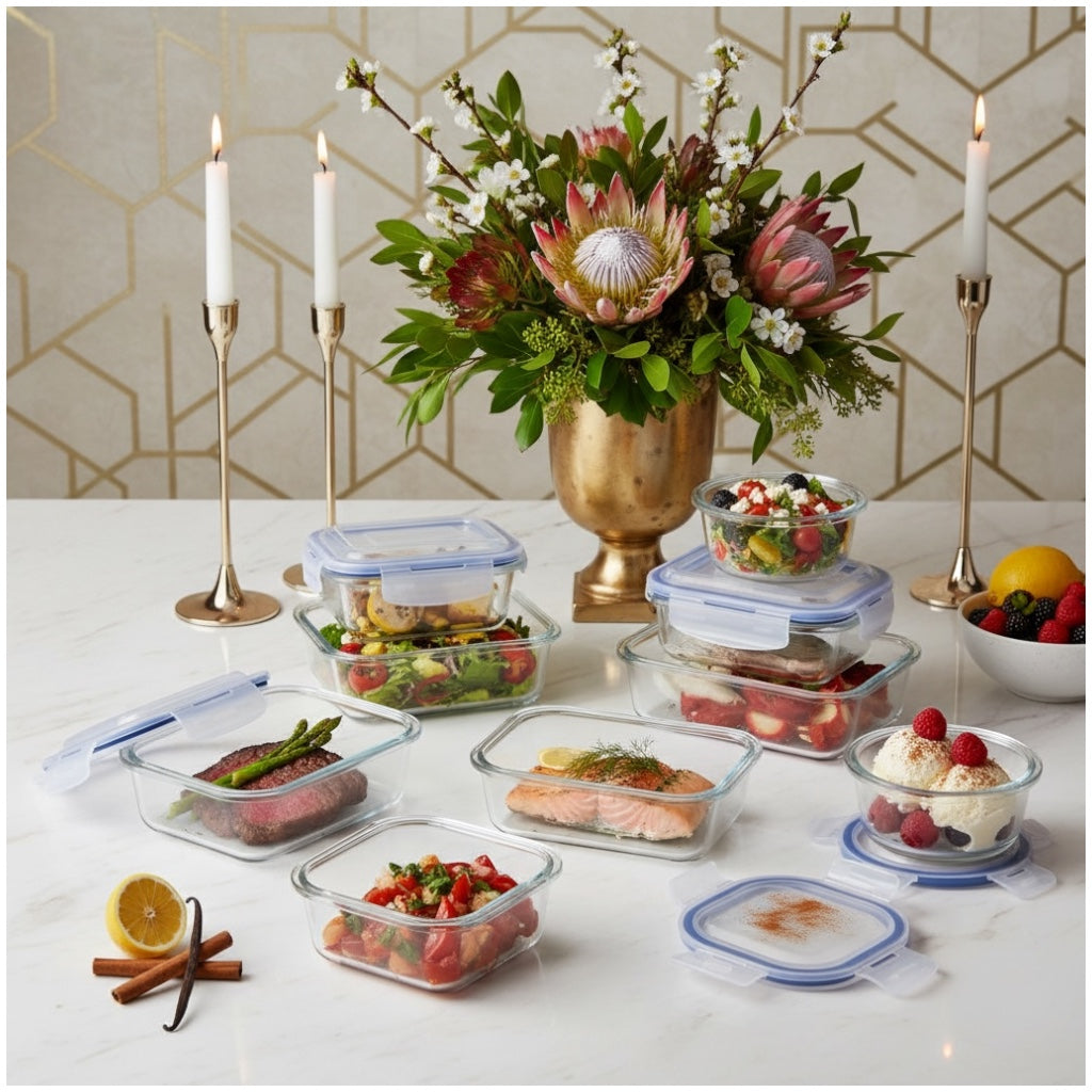 Luxury Glass Food Storage Container Set - 10 Airtight Leak Proof