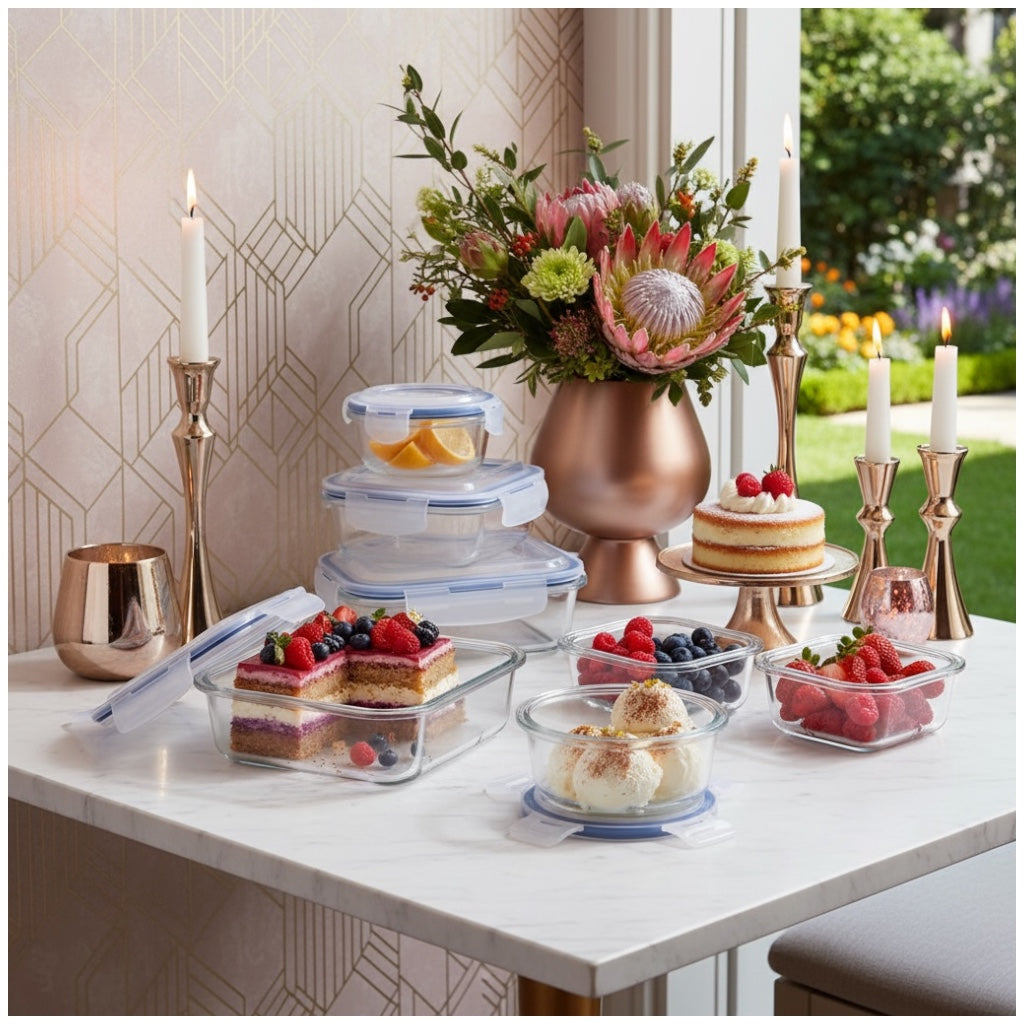 Luxury Glass Food Storage Container Set - 10 Airtight Leak Proof