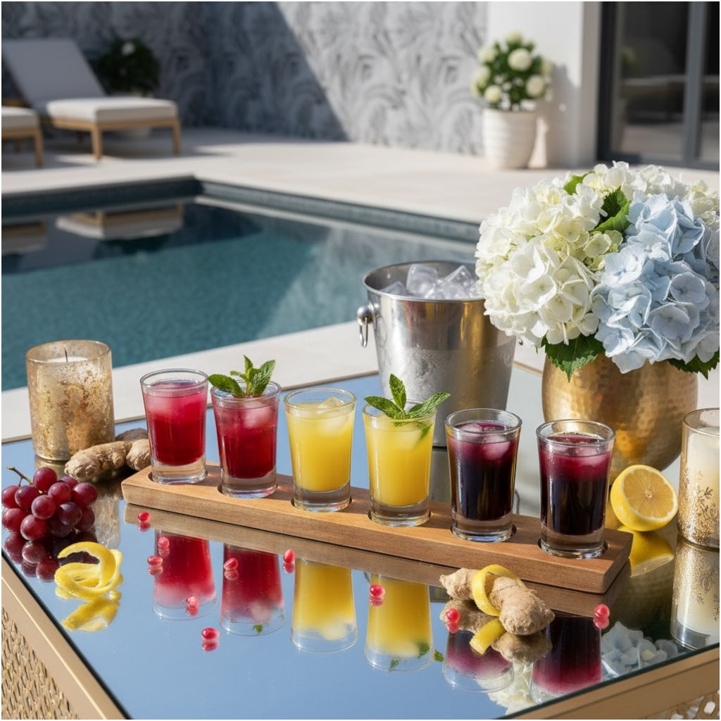 Mini Shot Glasses Set with Wooden Tray-7 Piece Entertaining Tot Set -7CM(H)