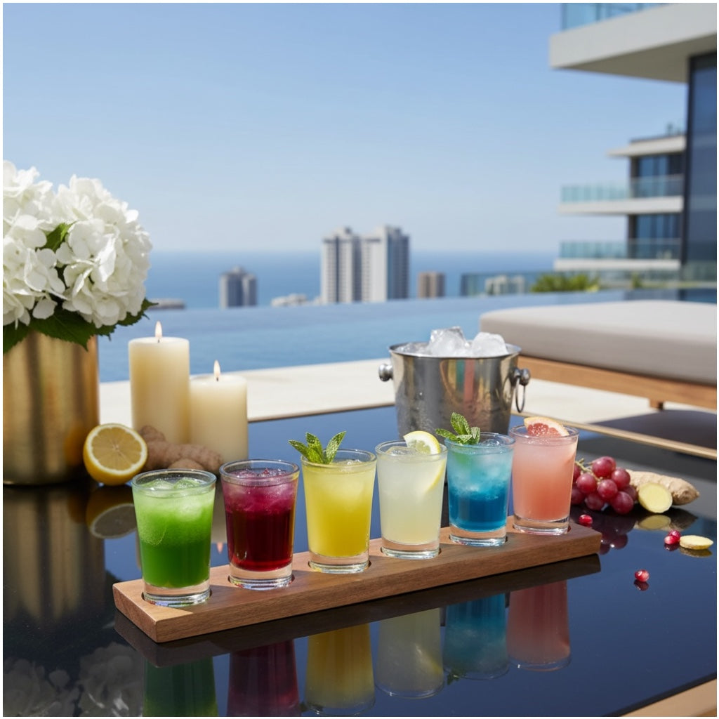 Mini Shot Glasses Set with Wooden Tray-7 Piece Entertaining Tot Set -7CM(H)