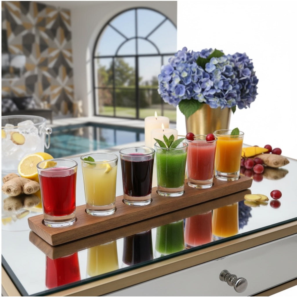 Mini Shot Glasses Set with Wooden Tray-7 Piece Entertaining Tot Set -7CM(H)