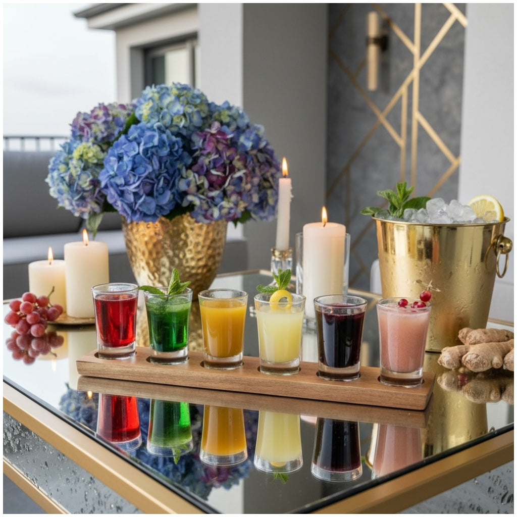 Mini Shot Glasses Set with Wooden Tray-7 Piece Entertaining Tot Set -7CM(H)