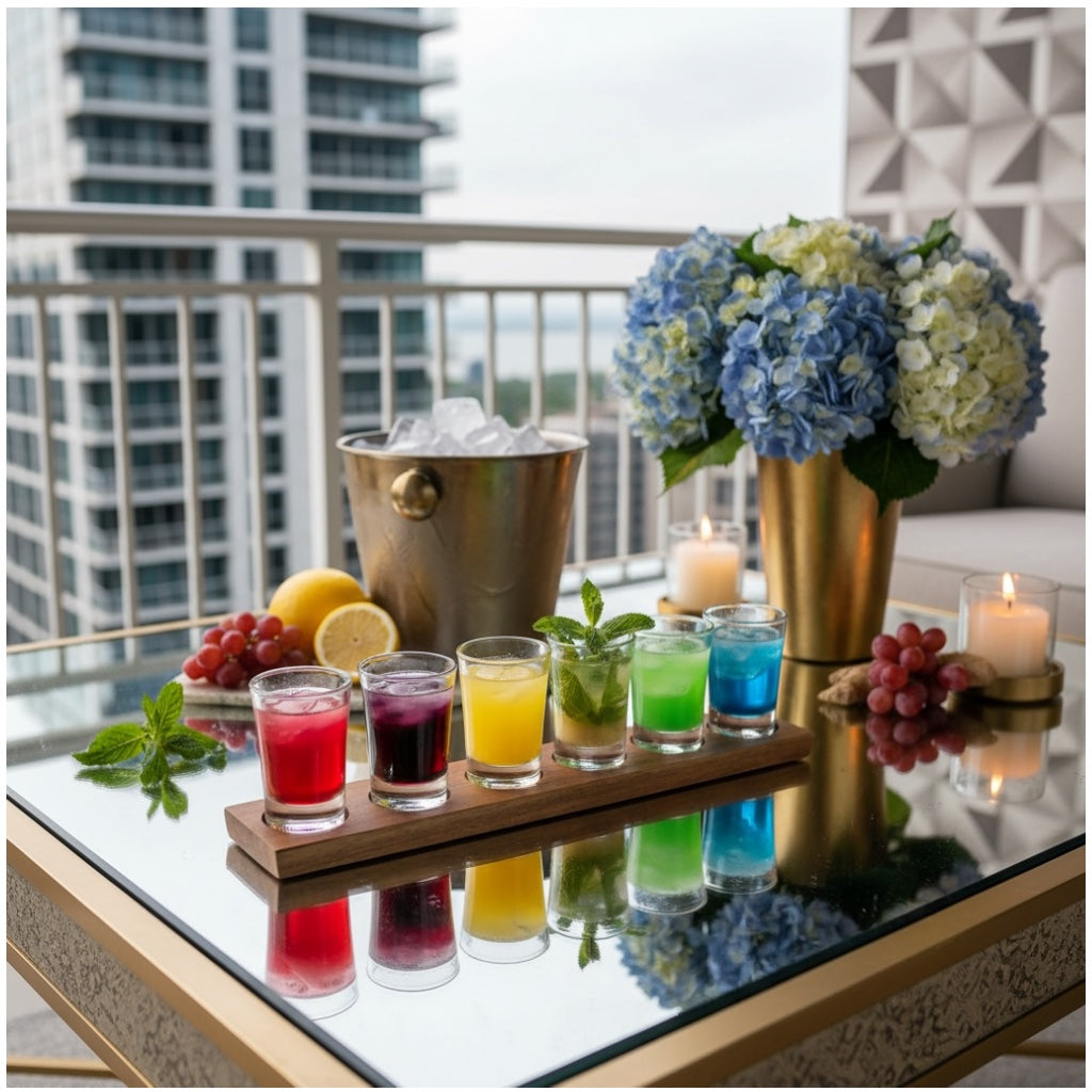 Mini Shot Glasses Set with Wooden Tray-7 Piece Entertaining Tot Set -7CM(H)