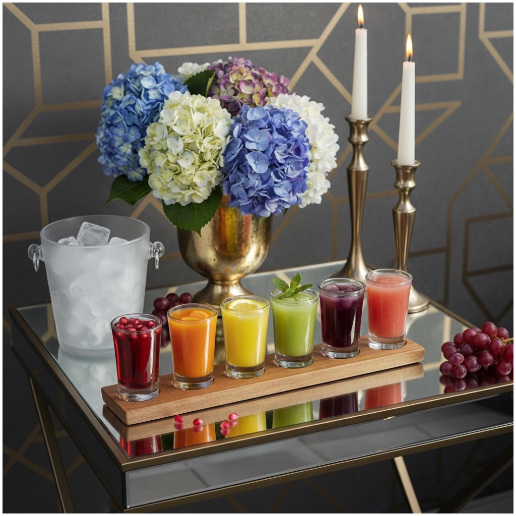 Mini Shot Glasses Set with Wooden Tray-7 Piece Entertaining Tot Set -7CM(H)