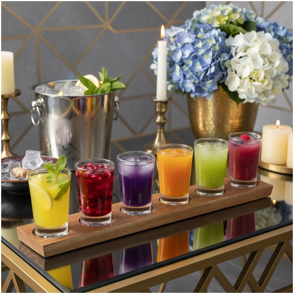 Mini Shot Glasses Set with Wooden Tray-7 Piece Entertaining Tot Set -7CM(H)