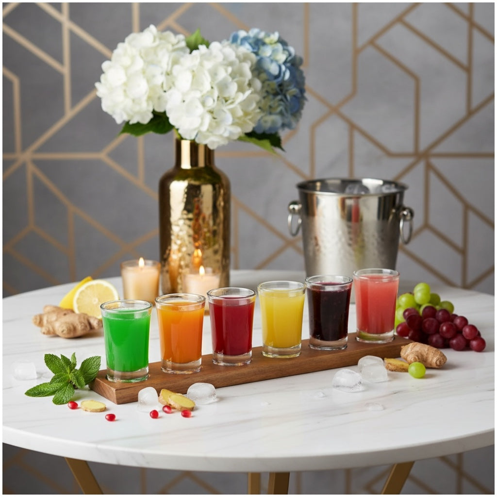 Mini Shot Glasses Set with Wooden Tray-7 Piece Entertaining Tot Set -7CM(H)