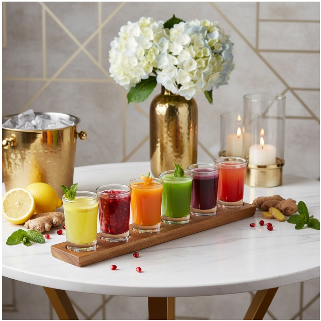 Mini Shot Glasses Set with Wooden Tray-7 Piece Entertaining Tot Set -7CM(H)