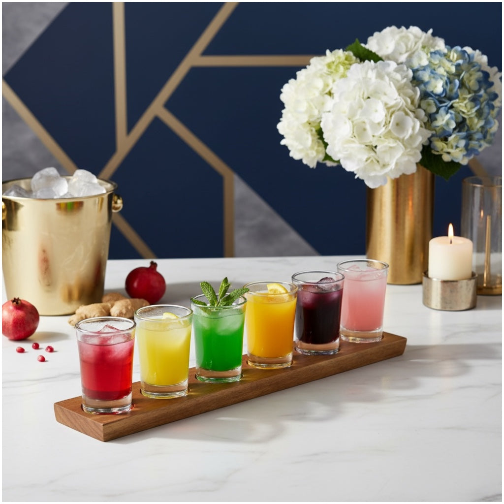 Mini Shot Glasses Set with Wooden Tray-7 Piece Entertaining Tot Set -7CM(H)