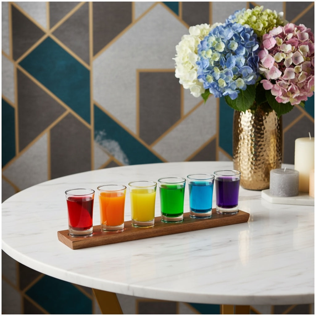 Mini Shot Glasses Set with Wooden Tray-7 Piece Entertaining Tot Set -7CM(H)