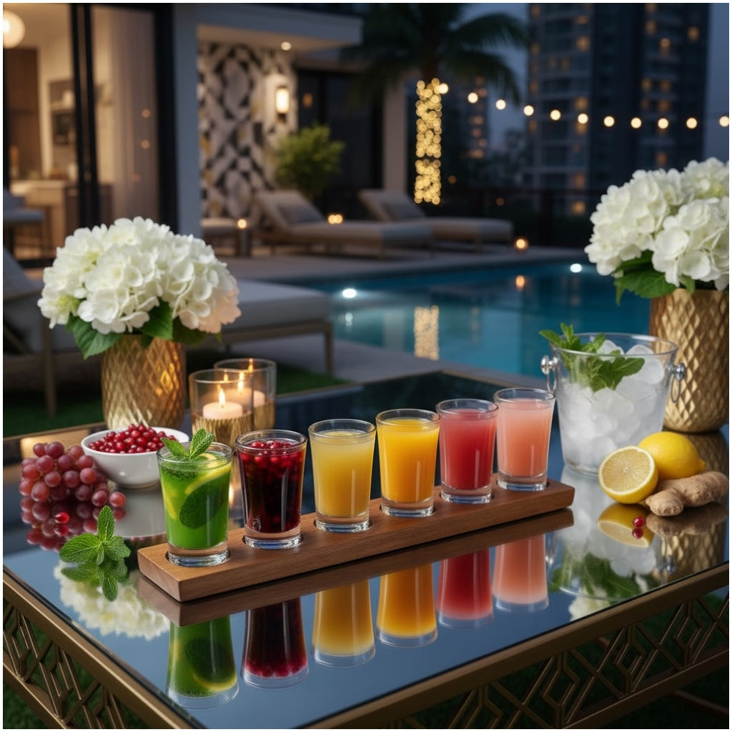 Mini Shot Glasses Set with Wooden Tray-7 Piece Entertaining Tot Set -7CM(H)