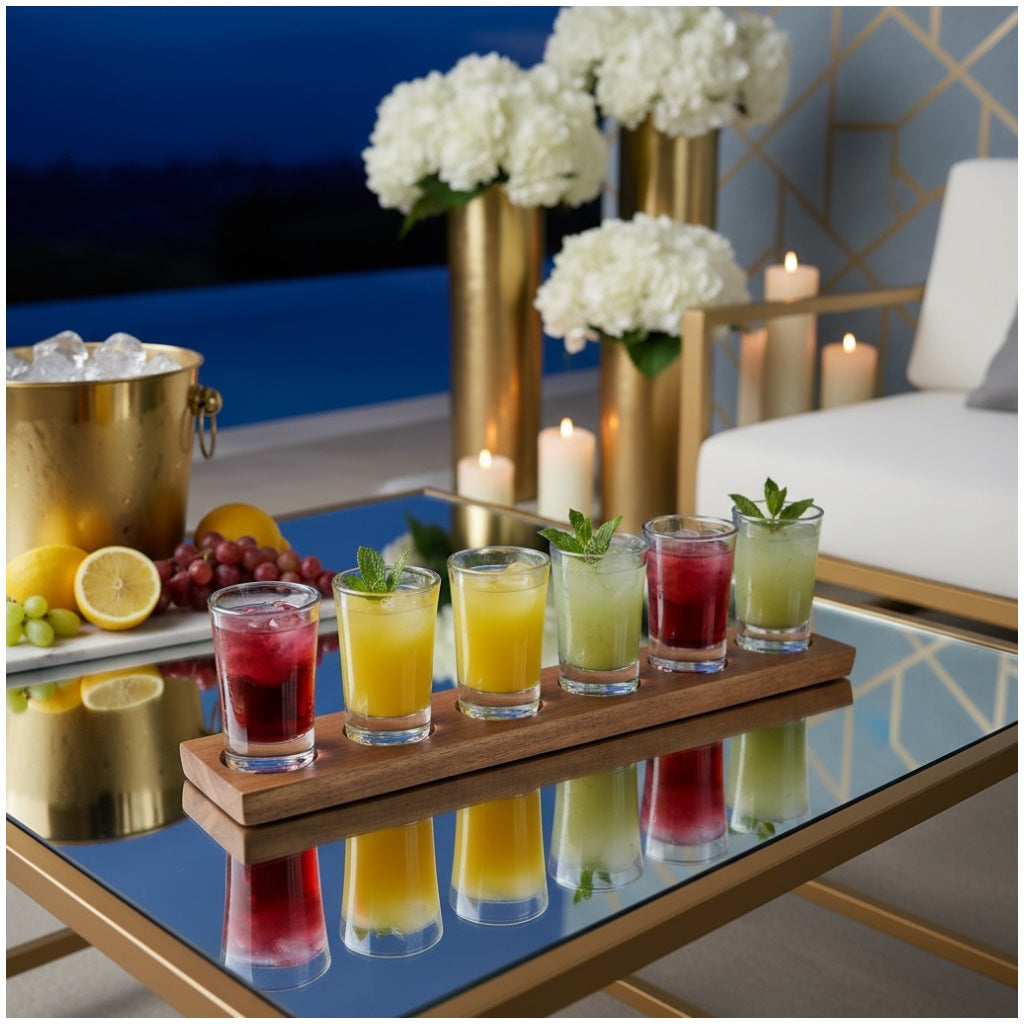 Mini Shot Glasses Set with Wooden Tray-7 Piece Entertaining Tot Set -7CM(H)