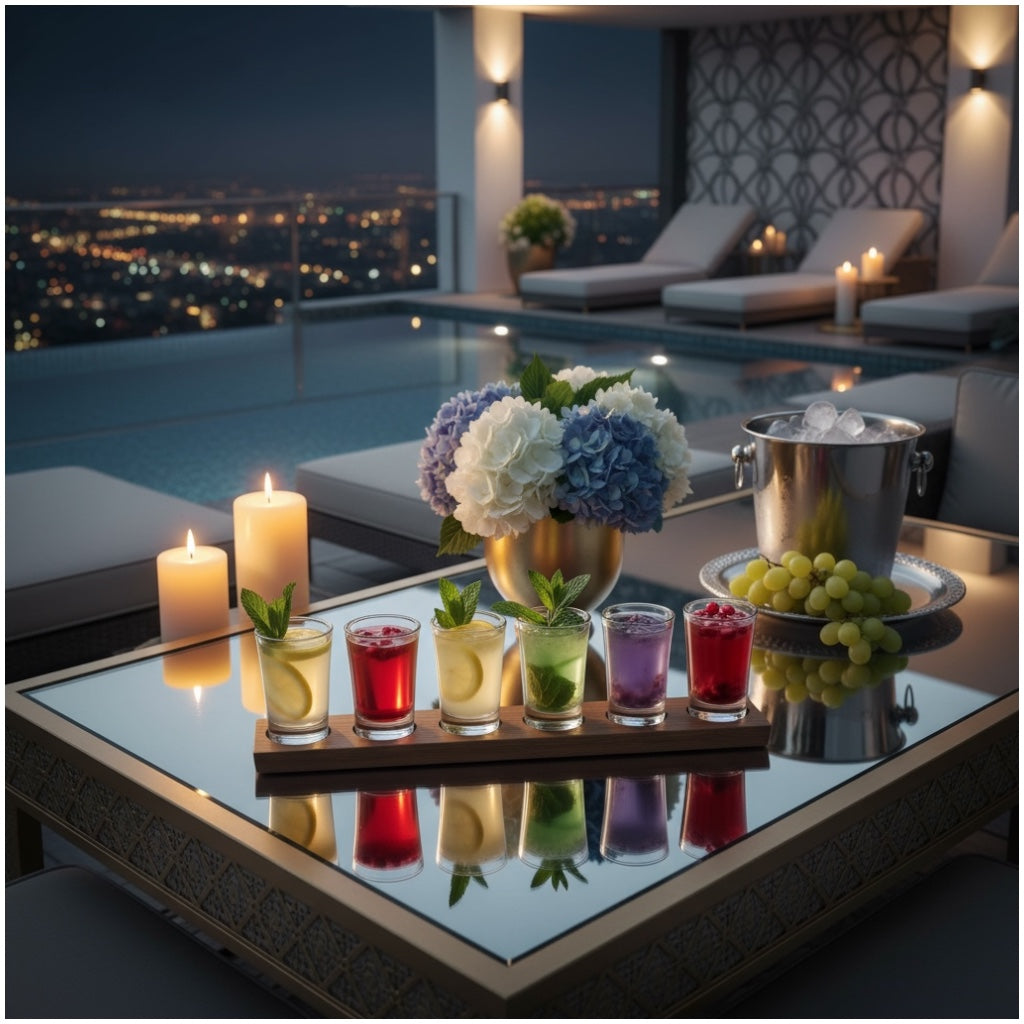 Mini Shot Glasses Set with Wooden Tray-7 Piece Entertaining Tot Set -7CM(H)