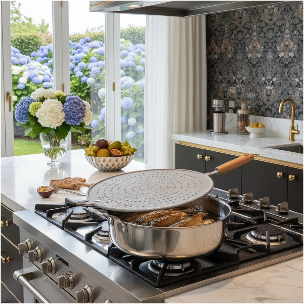 Essential 32cm Silicone Splatter Screen -Non Stick Frying Cover with Handle
