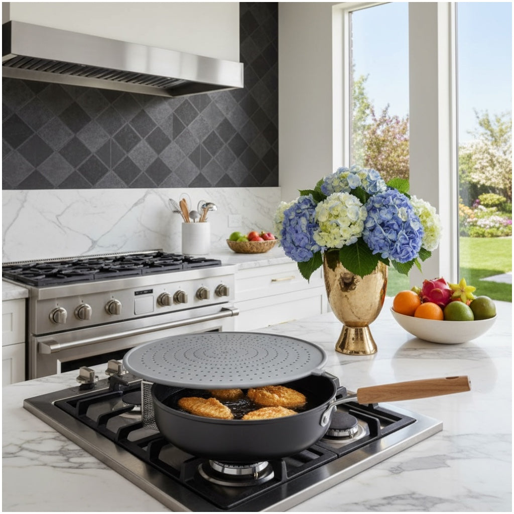 Essential 32cm Silicone Splatter Screen -Non Stick Frying Cover with Handle
