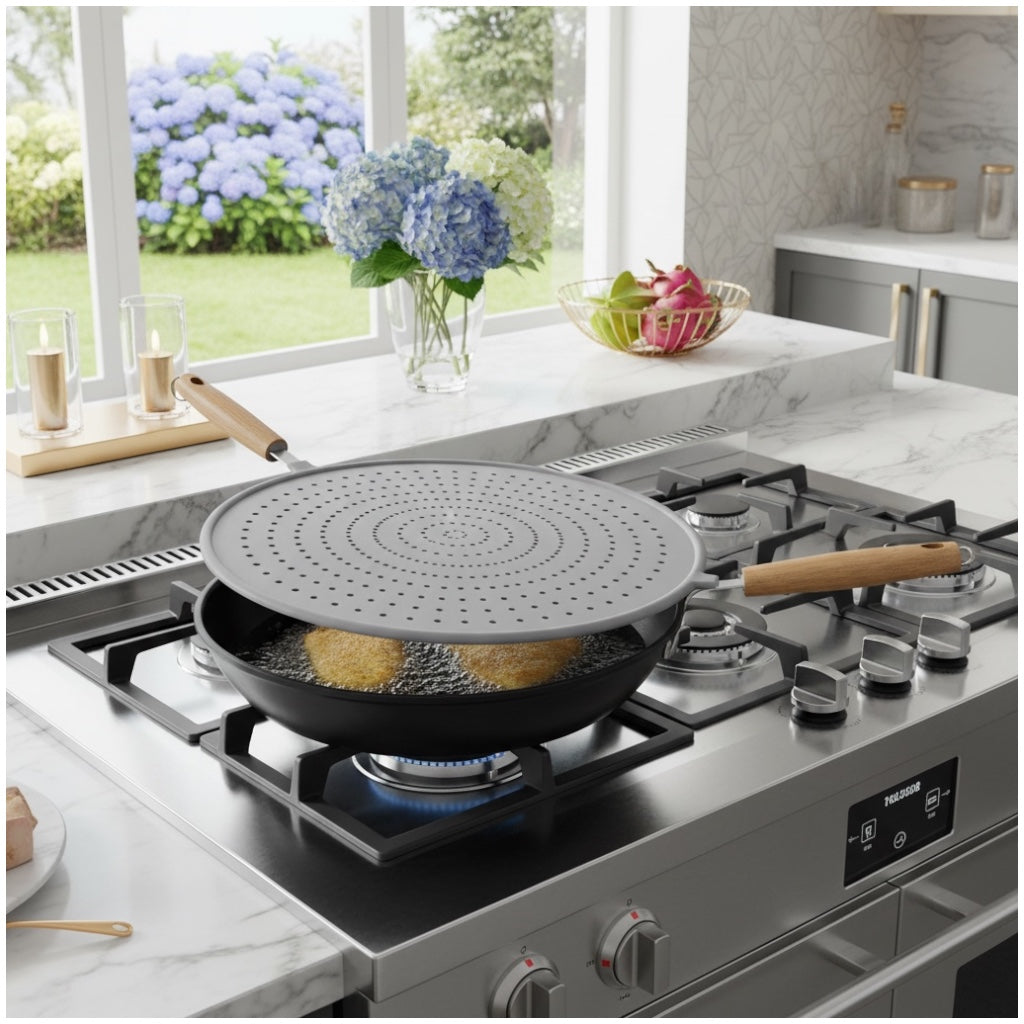Essential 32cm Silicone Splatter Screen -Non Stick Frying Cover with Handle