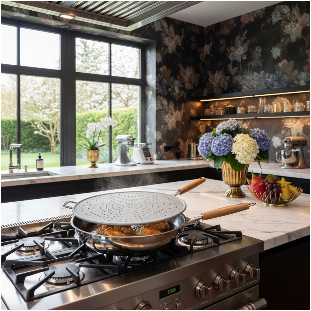 Essential 32cm Silicone Splatter Screen -Non Stick Frying Cover with Handle