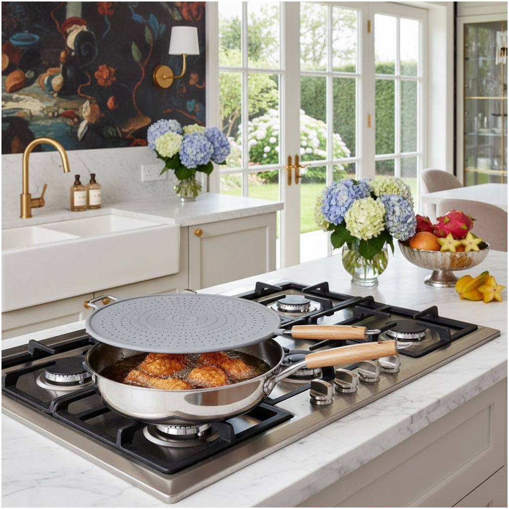 Essential 32cm Silicone Splatter Screen -Non Stick Frying Cover with Handle