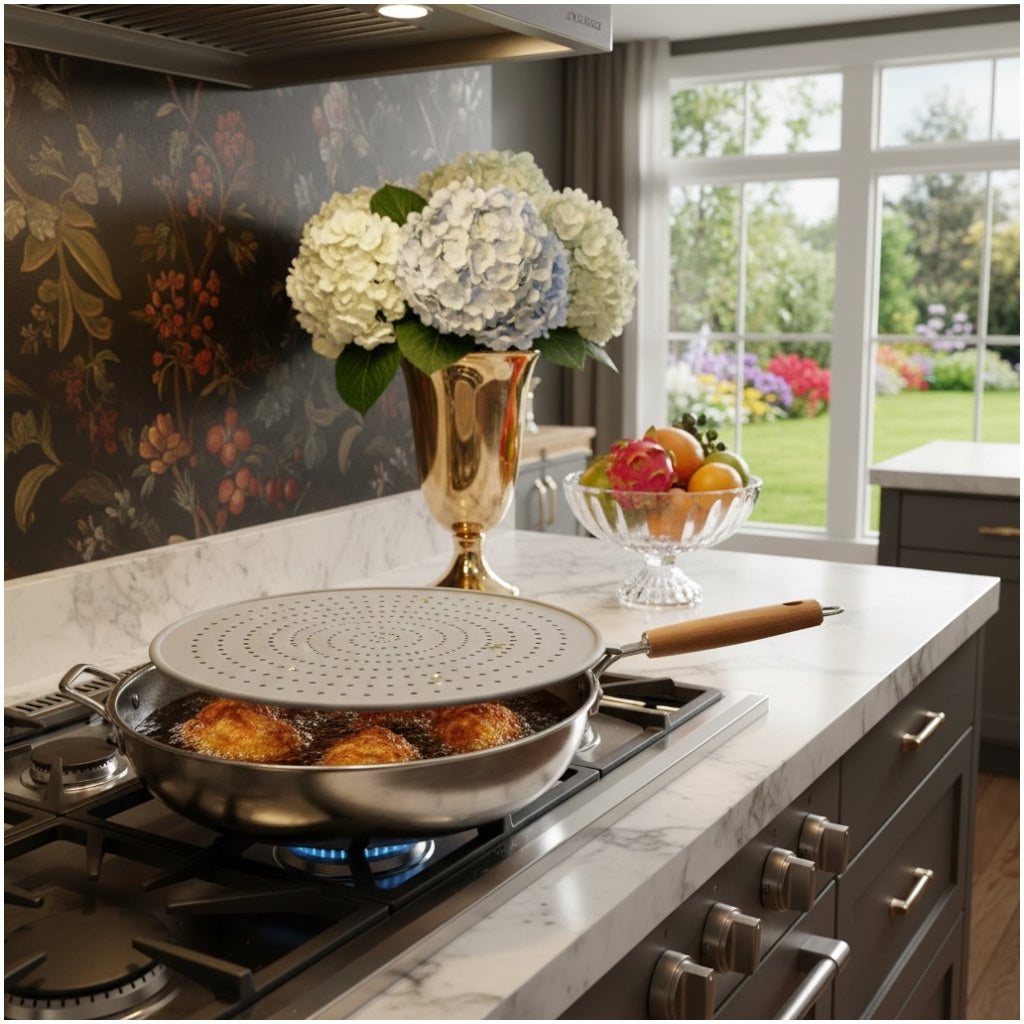 Essential 32cm Silicone Splatter Screen -Non Stick Frying Cover with Handle