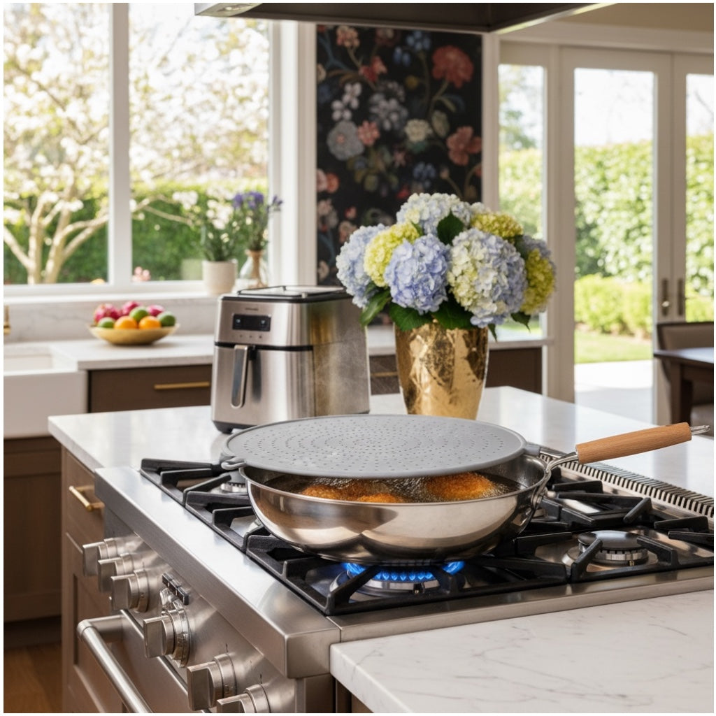 Essential 32cm Silicone Splatter Screen -Non Stick Frying Cover with Handle