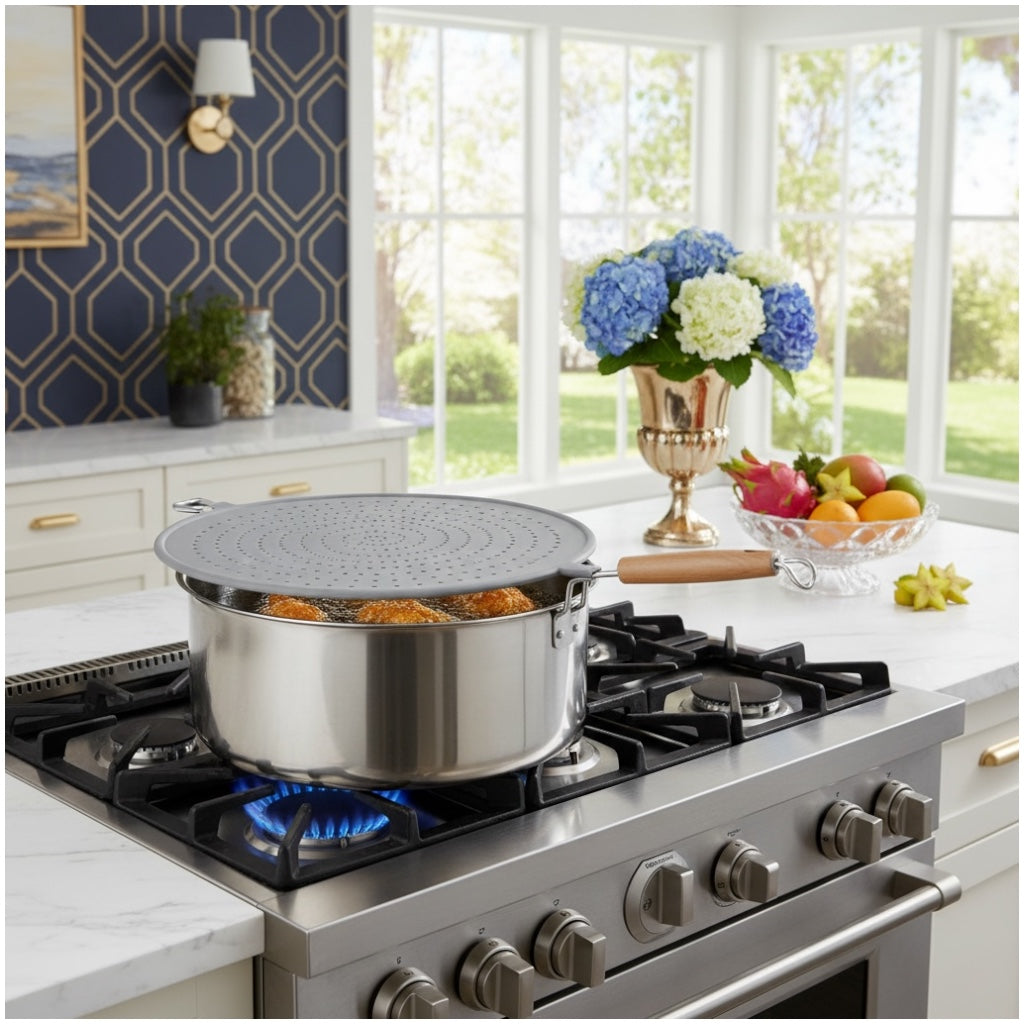 Essential 32cm Silicone Splatter Screen -Non Stick Frying Cover with Handle
