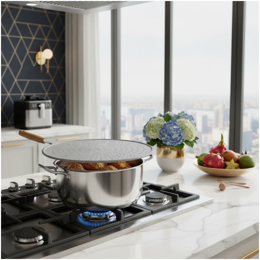Essential 32cm Silicone Splatter Screen -Non Stick Frying Cover with Handle